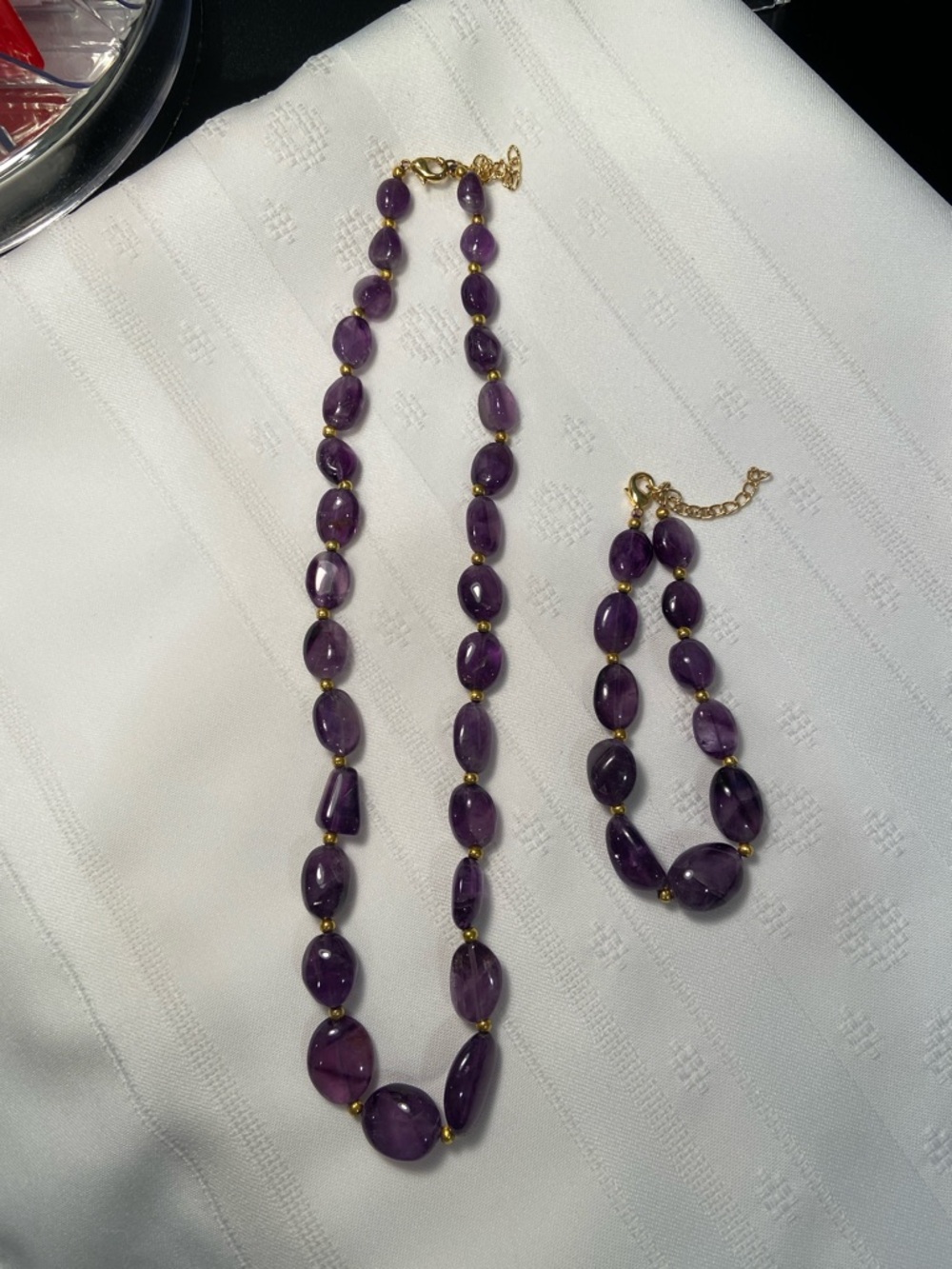 Genuine Purple Amethyst Beaded Necklace & Bracelet Set - Elegant Women's Jewelry